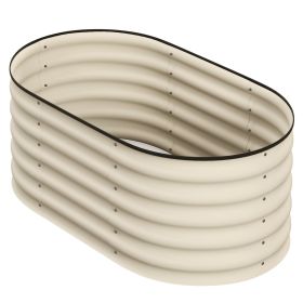 Outsunny Galvanized Raised Garden Bed, Cream, 3.4x2ft, with Safety Edging, Metal Planter Kit for Vegetables
