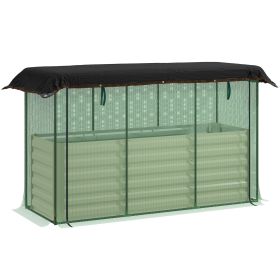 Outsunny Galvanized Steel Planter Box with Crop Cage and Shade Cloth, Raised Garden Bed for Flowers, Veggies and Herbs, Beige