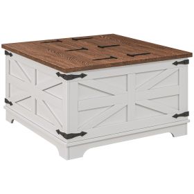 HOMCOM Farmhouse Cafe Table with Hidden Storage White Square Center Table Flip-top Lids for Living Room