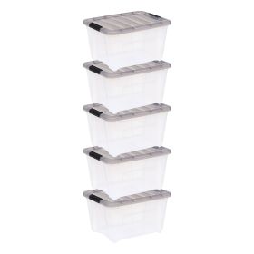 32Qt. Plastic Storage Bins with Lids, Clear, Latching, Stackable, Totes 5Pk