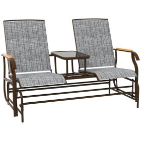 Outsunny 2 Person Outdoor Glider Bench, Patio Swing Glider Chair Loveseat with Breathable Mesh, Table, Steel Frame for Garden, Backyard, Porch, G