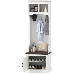 HOMCOM 3-in-1 Hall Tree with Shoe Storage, Coat Rack with Bench, Entryway Furniture with Five Hooks, White Wood Grain (Color: White)