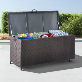 Outdoor Rattan Deck Box with Wheels, Hand-woven Wicker Storage Box (Storage Capacity: 86 Gal)